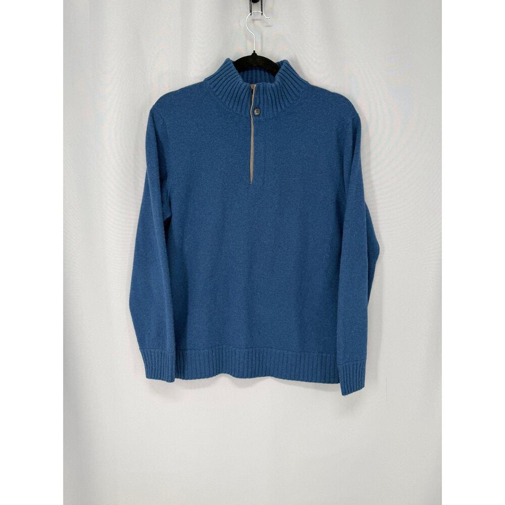 Fioroni Sweater Mens Medium Blue Cashmere Suede 1/4 Zip Mock Neck Duvet Pullover